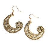 Maxbell Bohemian Swirl Spiral Moon Dangle Earrings Wedding Jewelry Antique Gold