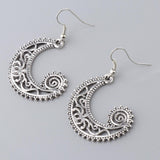 Maxbell Bohemian Swirl Spiral Moon Dangle Earrings Wedding Jewelry Antique Silver