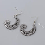 Maxbell Bohemian Swirl Spiral Moon Dangle Earrings Wedding Jewelry Antique Silver