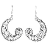 Maxbell Bohemian Swirl Spiral Moon Dangle Earrings Wedding Jewelry Antique Silver