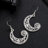 Maxbell Bohemian Swirl Spiral Moon Dangle Earrings Wedding Jewelry Antique Silver