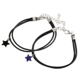 Maxbell Braided Rope Cord Men Women PU Leather Wristband with Star Charms Blue