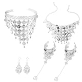 Silver Belly Dance Gypsy Jewelry Set Headwear Head Accessory Bracelets Necklace Earrings