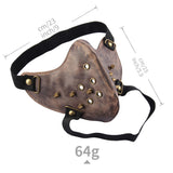 Max Retro Half Face Mouth Mask PU Leather Punk Style with Rivets Outside Sports