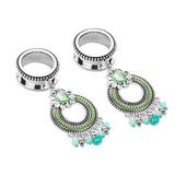Max 316L Stainless Steel  Ear Tunnels Gauge Crystal Beads Dangle Ear Plugs 10mm