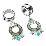 Max 316L Stainless Steel  Ear Tunnels Gauge Crystal Beads Dangle Ear Plugs 14mm