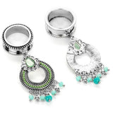 Max 316L Stainless Steel  Ear Tunnels Gauge Crystal Beads Dangle Ear Plugs 16mm