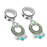 Max 316L Stainless Steel  Ear Tunnels Gauge Crystal Beads Dangle Ear Plugs 16mm