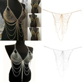 Max Women metal alloy tassel bikini body chain Golden