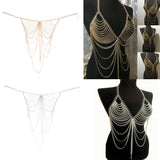 Max Women metal alloy tassel bikini body chain Golden