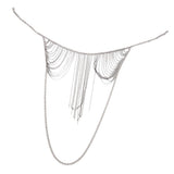 Max Women metal alloy tassel bikini body chain Silver