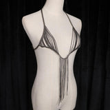 Max Women metal alloy tassel bikini body chain Silver