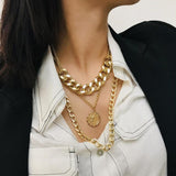Max Exaggerated Sweater Chain Necklace Chunky Cuban Link Chain with Pendant Gold