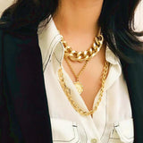 Max Exaggerated Sweater Chain Necklace Chunky Cuban Link Chain with Pendant Gold