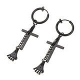 Max Mens Dangle Earrings Cross Hands Pendant Stainless Steel Hoop ear clip