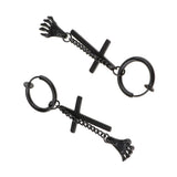 Max Mens Dangle Earrings Cross Hands Pendant Stainless Steel Hoop ear clip