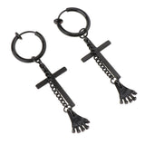 Max Mens Dangle Earrings Cross Hands Pendant Stainless Steel Hoop ear clip
