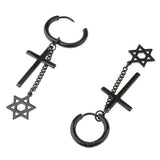 Max Black Stainless Steel Cross Hexagram Star Charms Drop Earring Piercing