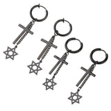 Max Black Stainless Steel Cross Hexagram Star Charms Drop Earring Piercing