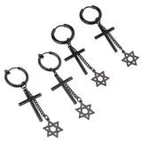Max Black Stainless Steel Cross Hexagram Star Charms Drop Earring Piercing