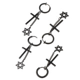 Max Black Stainless Steel Cross Hexagram Star Charms Drop Earring Piercing