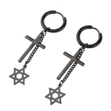 Max Black Stainless Steel Cross Hexagram Star Charms Drop Earring Piercing