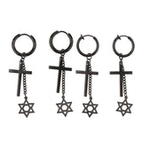 Max Black Stainless Steel Cross Hexagram Star Charms Drop Earring Piercing