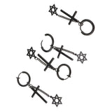 Max Black Stainless Steel Cross Hexagram Star Charms Drop Earring Piercing