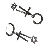 Max Black Stainless Steel Cross Hexagram Star Charms Drop Earring Piercing