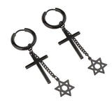 Max Black Stainless Steel Cross Hexagram Star Charms Drop Earring Piercing