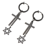 Max Black Stainless Steel Cross Hexagram Star Charms Drop Earring Non-piercing