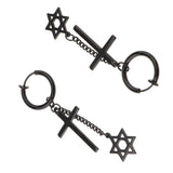 Max Black Stainless Steel Cross Hexagram Star Charms Drop Earring Non-piercing