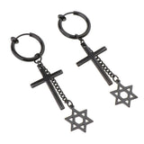 Max Black Stainless Steel Cross Hexagram Star Charms Drop Earring Non-piercing