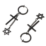 Max Black Stainless Steel Cross Hexagram Star Charms Drop Earring Non-piercing