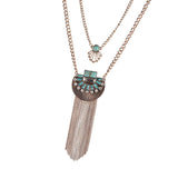 Maxbell 1pc Retro Pop Crystal Turquoise Tassel Sweater Chain Necklace Jewelry Golden