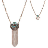 Maxbell 1pc Retro Pop Crystal Turquoise Tassel Sweater Chain Necklace Jewelry Golden