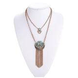 Maxbell 1pc Retro Pop Crystal Turquoise Tassel Sweater Chain Necklace Jewelry Golden