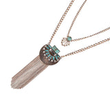 Maxbell 1pc Retro Pop Crystal Turquoise Tassel Sweater Chain Necklace Jewelry Golden