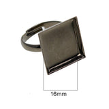 Max 10 Pieces 16mm Square Ring Base DIY Adjustable for Jewelry Making Black