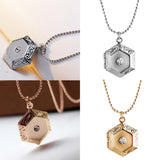 Max Vintage Openable Hexagon Pendant Photo Frame Locket Necklace Jewelry Silver