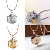 Max Vintage Openable Hexagon Pendant Photo Frame Locket Necklace Jewelry Silver