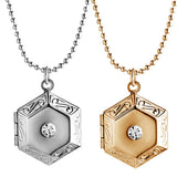 Max Vintage Openable Hexagon Pendant Photo Frame Locket Necklace Jewelry Silver