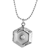 Max Vintage Openable Hexagon Pendant Photo Frame Locket Necklace Jewelry Silver