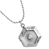 Max Vintage Openable Hexagon Pendant Photo Frame Locket Necklace Jewelry Silver