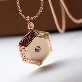 Max Vintage Openable Hexagon Pendant Photo Frame Locket Necklace Jewelry Gold