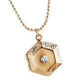 Max Vintage Openable Hexagon Pendant Photo Frame Locket Necklace Jewelry Gold