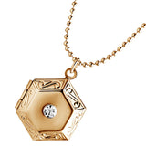 Max Vintage Openable Hexagon Pendant Photo Frame Locket Necklace Jewelry Gold