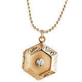 Max Vintage Openable Hexagon Pendant Photo Frame Locket Necklace Jewelry Gold