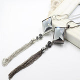 Max Fashion Geometric Diamond Crystal Long Necklace Sweater Chain rhombus Black