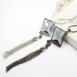 Max Fashion Geometric Diamond Crystal Long Necklace Sweater Chain rhombus Black